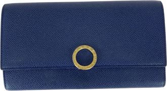 Bulgari Blue Pink Leather Long Wallet (Bi-Fold) (Pre-Owned)