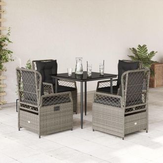 vidaXL Set Comedor De Jard&iacute;n 5 Pzas Cojines Rat&aacute;n Sint&eacute;tico Gris Claro Vidaxl
