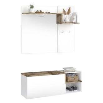 Dmora Dmora - Mueble De Entrada, Made In Italy, Entratina Con Percha, Zapatero, 120x40h54 Cm, Blanco Brillante Y Color Arce, Con Embalaje Reforzado