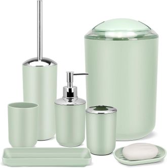 OEM Juego De Accesorios De Ba&ntilde;o Verdes, 7 Piezas: Bandeja, Escobilla De Ba&ntilde;o Y Papelera