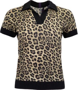 Lords of Harlech Leopard Womens Merino Silk Cashmere Polo in Leopard Brown at Nordstrom, Size Xx-Large
