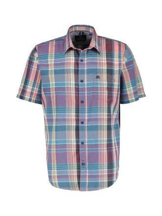 Lerros Kurzarmhemd LERROS LERROS Karohemd f&uuml;r Herren in sommerlichem Baumwoll-Leinen-Mix, Herren, Gr. S, Normalgr&ouml;ssen, rot (deep coral rot), 71% Baumwolle, 