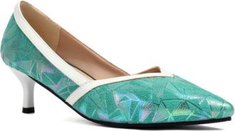 Generic Womens Pointed Toe Pumps Iridescent Geometric Pattern Contrast Trim Slim Stiletto Heel Closed Toe Slip On Shiny Surface Narrow Heel Fashion Dress Shoe