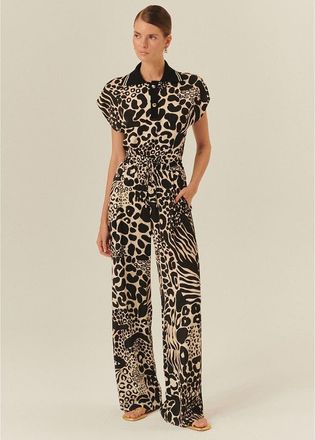 Exquise Averie Tailored Linen Palazzo Pants in Black-Beige at Nordstrom, Size X-Large
