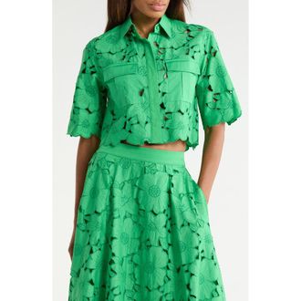 Diane Von F&uuml;rstenberg Joan Embroidered Crop Top in Indian Green at Nordstrom Rack, Size X-Small