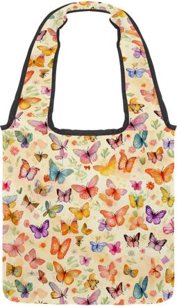 Generic Colorful Beautiful Butterfly Reversible Canvas Shoulder Tote - Double-Sided Print, 12oz Cotton, 27cm Drop, Fold-Flat Bag for Travel, Shopping, Street 