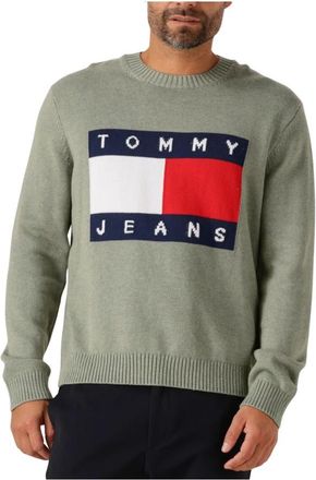 Tommy Jeans Trui Tjm Reg Melange Flag Sweater - Heren - Ronde hals truien - Groen - XL - Leer - Truien & Vesten