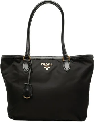 Prada Black Nylon Leather Handbag Tote Bag (Pre-Owned)