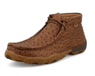 Twisted X Boots Mens Allover Ostrich Print Driving Moc Shoes In Cognac