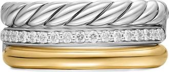 David Yurman Anello DY Mercer Three Row in oro giallo 18 carati e argento sterling con diamanti