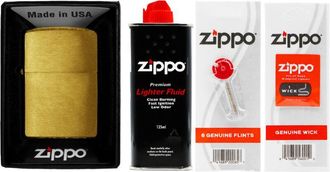 OEM Juego De Encendedores Zippo De Lat&oacute;n Cepillado Con Piedras De Gasolina Y Mecha Accesorios