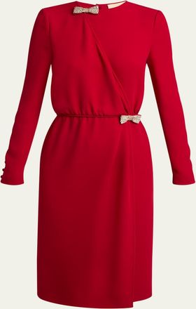 Valentino Garavani Crystal Bow Long-Sleeve Wrap Dress