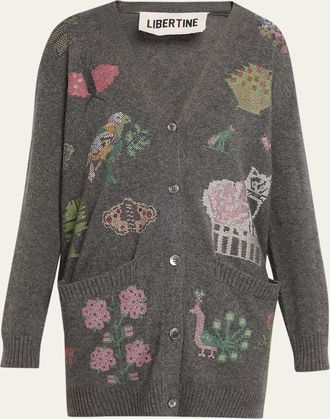 Libertine - Libertine Needlepoint Embellished Cashmere Oversized V-Neck Cardigan