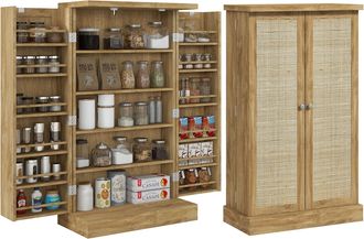 OEM Armario Despensa Cocina Con 2 Puertas De Rat&aacute;n Y 16 Estantes Alacena Moderna Con Estantes Ajustables 60x30x104cm Natural