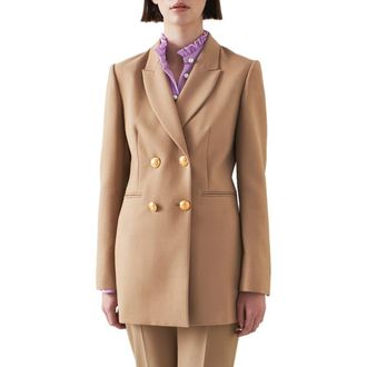 L.k. Bennett Mariner Double Breasted Blazer in Camel at Nordstrom Rack, Size 12 Us / 16 Uk