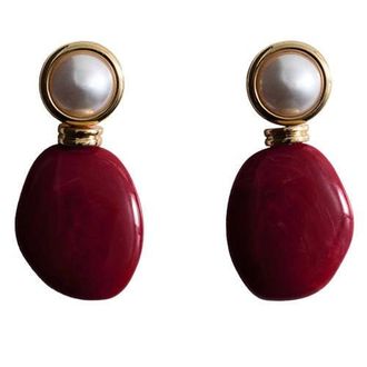 Mango oorbellen goudkleurig/rood