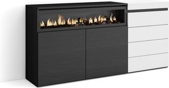 Skraut Home Aparador efecto madera blanco 157x35x75cm chimenea efecto fuego