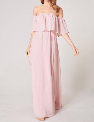 Sugarlips Off-Shoulder Chiffon Dress In Blush