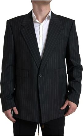 Dolce & Gabbana Zwarte Gestreepte Single-Breasted Blazer - Heren - Blazers - Zwart - 4XL - Wol - Jassen
