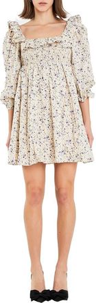 English Factory Square Neck Ruffle Minidress in Cream/Purple at Nordstrom Rack, Size Xx-Large