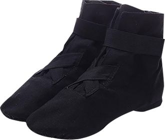 Generic Women Jazz Dancing Shoes Sticky Buckle High Top Round Toe Canvas Flat Jazz Boots Practice Dancing Performance Ballet Shoes for Women Men Black