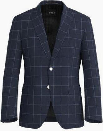 HUGO BOSS Mens Mens Plaid Patterned Notch Collared Suit Jacket - Navy - Size: 36 46