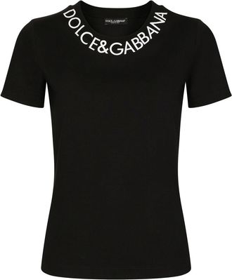Dolce & Gabbana embroidered jersey T-shirt - women - Cotton/Nylon/Spandex/Elastane - 38 - Black