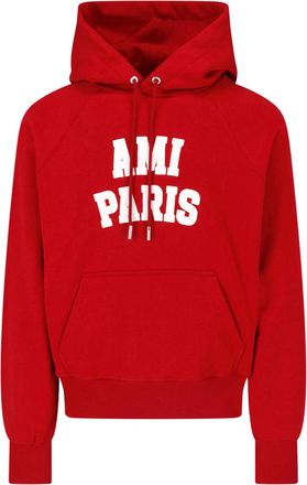 Ami Red Logo Cotton Hoodie