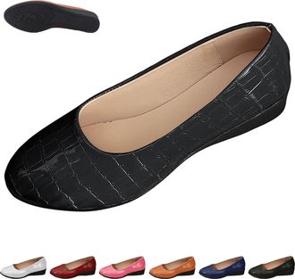 Generic Womens Slip on Ballet Shoes, Pointed Toe Orthopaedic Leather Work Flat Shoes Comfortable Dress Casual Wedge Loafers (Black,5.5)
