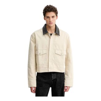 Nanushka Nowell Denim Jacket met Lederen Details - Heren - Zomerjassen - Beige - 2XL - Denim - Jassen