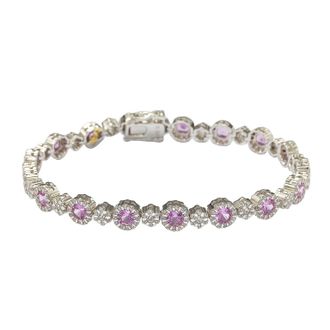 Suzy Levian Sterling Silver Pink Sapphire and Diamond Accent Bracelet