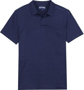 Vilebrequin Mens Solid Linen Jersey Polo Shirt in Bleu Marine at Nordstrom, Size Xxx-Large