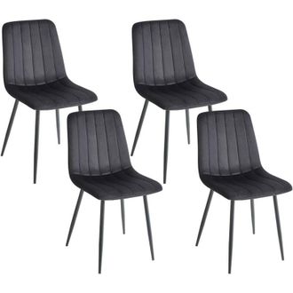 Beliani Conjunto De 4 Sillas De Comedor Moderno Patas De Hierro Terciopelo Negro Kalispell