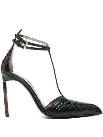 Tom Ford Printed Python T Strap Pumps - Black