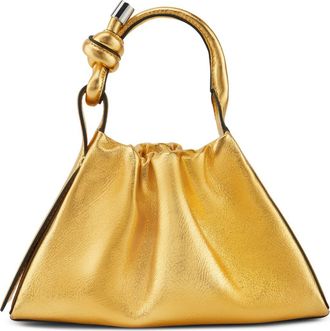 Behno Mini Tina Ruched Metallic Leather Baguette Top Handle Bag in Dark Gold at Nordstrom