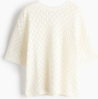H&M Pointelle-knit Top in Cream at Nordstrom, Size Xx-Large