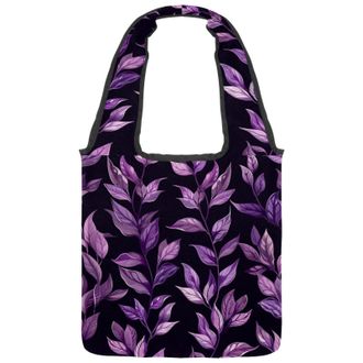 Generic Purple Tropical Leaves Reversible Canvas Shoulder Tote - Double-Sided Print, 12oz Cotton, 27cm Drop, Fold-Flat Bag for Travel, Shopping, Street Outing
