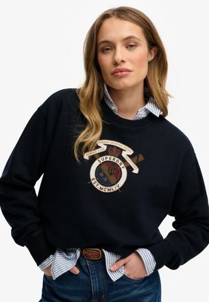 Superdry Sweatshirt SUPERDRY Crest Loose Crew, Damen, Gr. XL, eclipse navy, Sweatware, Obermaterial: 100% Baumwolle, bedruckt, normal, Rundhals, Rippb&uuml;ndchen, 