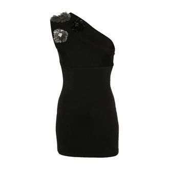 Balmain Short Dresses, female, Black, M, One-Shoulder Short Dress