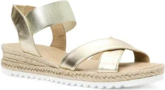 Aquatalia Almeria Weatherproof Slingback Espadrille Platform Wedge Sandal in Champagne Metallic at Nordstrom, Size 10