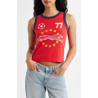 Daydreamer Team Cheetah Shrunken Tank in Red Combo at Nordstrom, Size X-Large