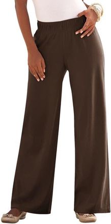 Roaman's Plus Size Pull On Wide Leg Soft Knit Pant in Chocolate at Nordstrom, Size Medium
