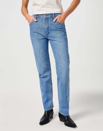 Wrangler Regular-fit-Jeans WRANGLER WRANGLER Jeans Sunset, Damen, Gr. 25, L&auml;nge 32, blau, Obermaterial: 94% Baumwolle CO(Bio). 5% Polyester PES. 1% Elasthan EL