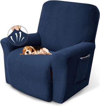 No Brand Funda El&aacute;stica De Una Pieza Para Sill&oacute;n Reclinable - Funda Protectora Para Muebles Con Parte Inferior El&aacute;stica - Para Perros Y Ni&ntilde;os - Azul Marino