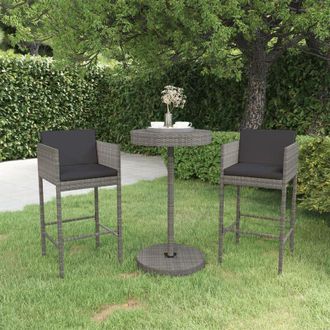 Les Tendances Set Muebles Bar Jard&iacute;n 3 Piezas Y Cojines Rat&aacute;n Sint&eacute;tico Gris Vidaxl