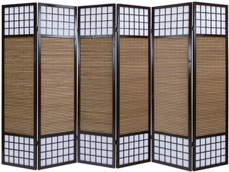 PEGANE Pegane - Biombo japonés de madera y bambú de 6 paneles