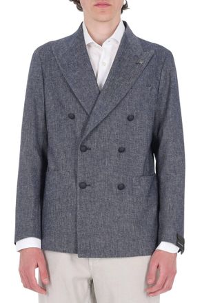 Tagliatore Blue Montecarlo Cotton-Linen Double-Breasted Blazer