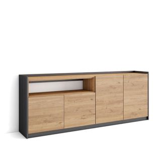 Skraut Home Skraut Home - Aparadores Para Sal&oacute;n, 207x37x80cm, 4 Puertas, Armario, Zapatero, Roble Y Negro