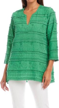 Karen Kane 3/4 Sleeve Embroidered Tunic In Green
