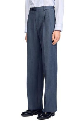 Sandro Striped wide-leg trousers in Blue at Nordstrom, Size 42 Eu